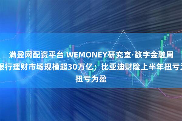 满盈网配资平台 WEMONEY研究室·数字金融周报|银行理财市场规模超30万亿；比亚迪财险上半年扭亏为盈