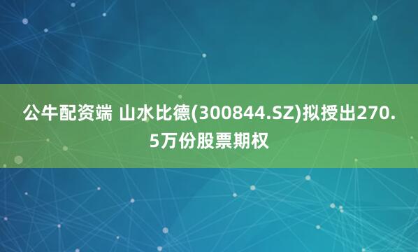 公牛配资端 山水比德(300844.SZ)拟授出270.5万份股票期权