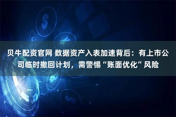 贝牛配资官网 数据资产入表加速背后：有上市公司临时撤回计划，需警惕“账面优化”风险